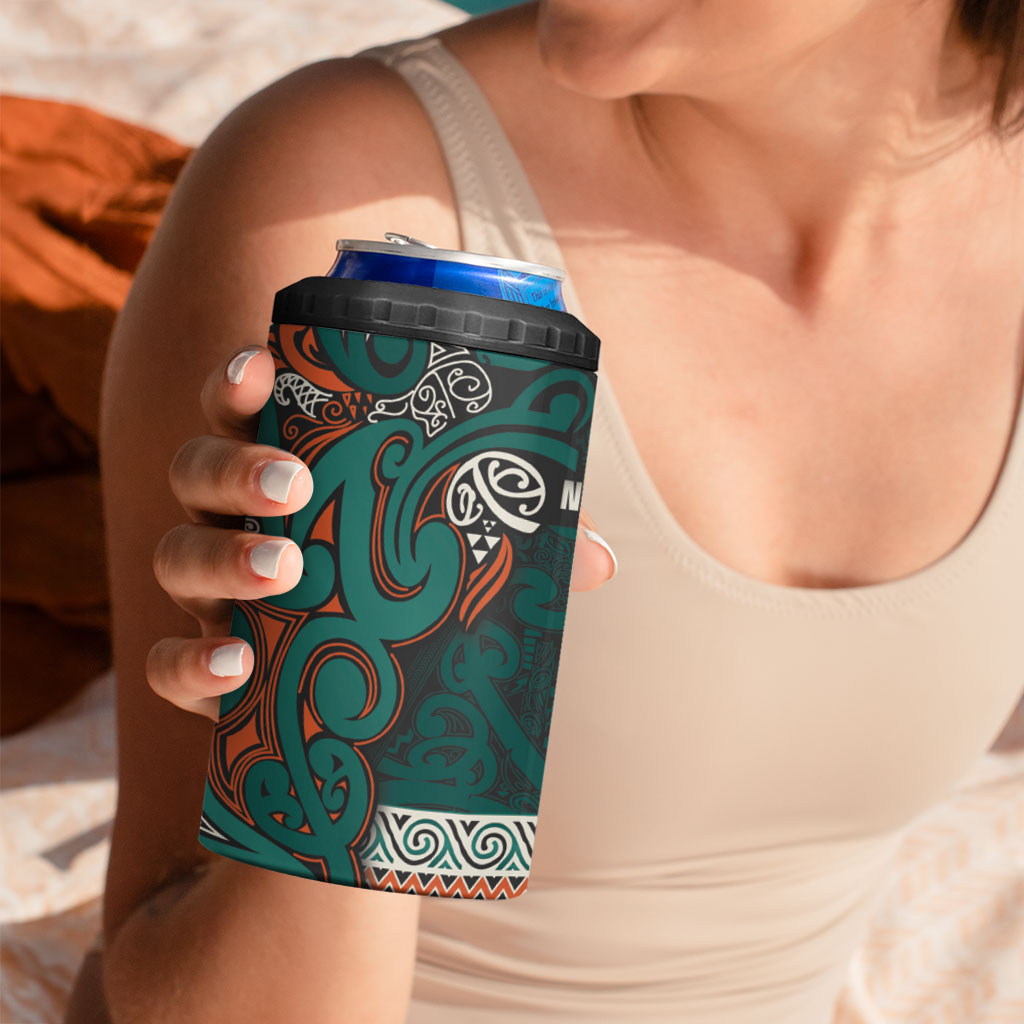Aotearoa Iwi Ngāti Maru Taranaki 4 in 1 Can Cooler Tumbler Maori Wharenui House Tribal Pattern LT9 - Polynesian Pride