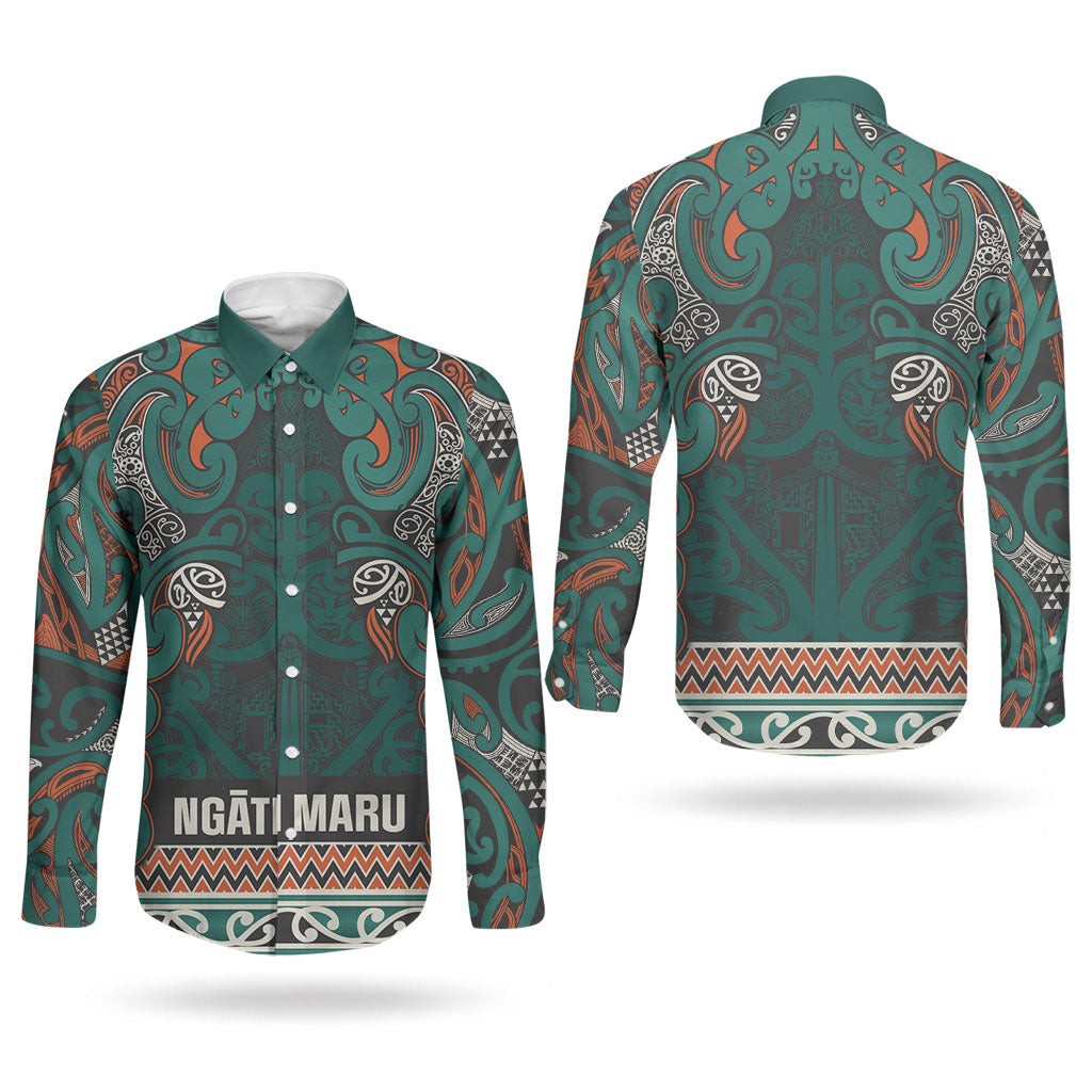 Aotearoa Iwi Ngāti Maru Taranaki Couples Matching Off Shoulder Short Dress and Long Sleeve Button Shirt Maori Wharenui House Tribal Pattern LT9 - Polynesian Pride