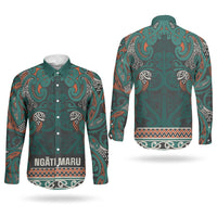 Aotearoa Iwi Ngāti Maru Taranaki Couples Matching Off The Shoulder Long Sleeve Dress and Long Sleeve Button Shirt Maori Wharenui House Tribal Pattern LT9 - Polynesian Pride