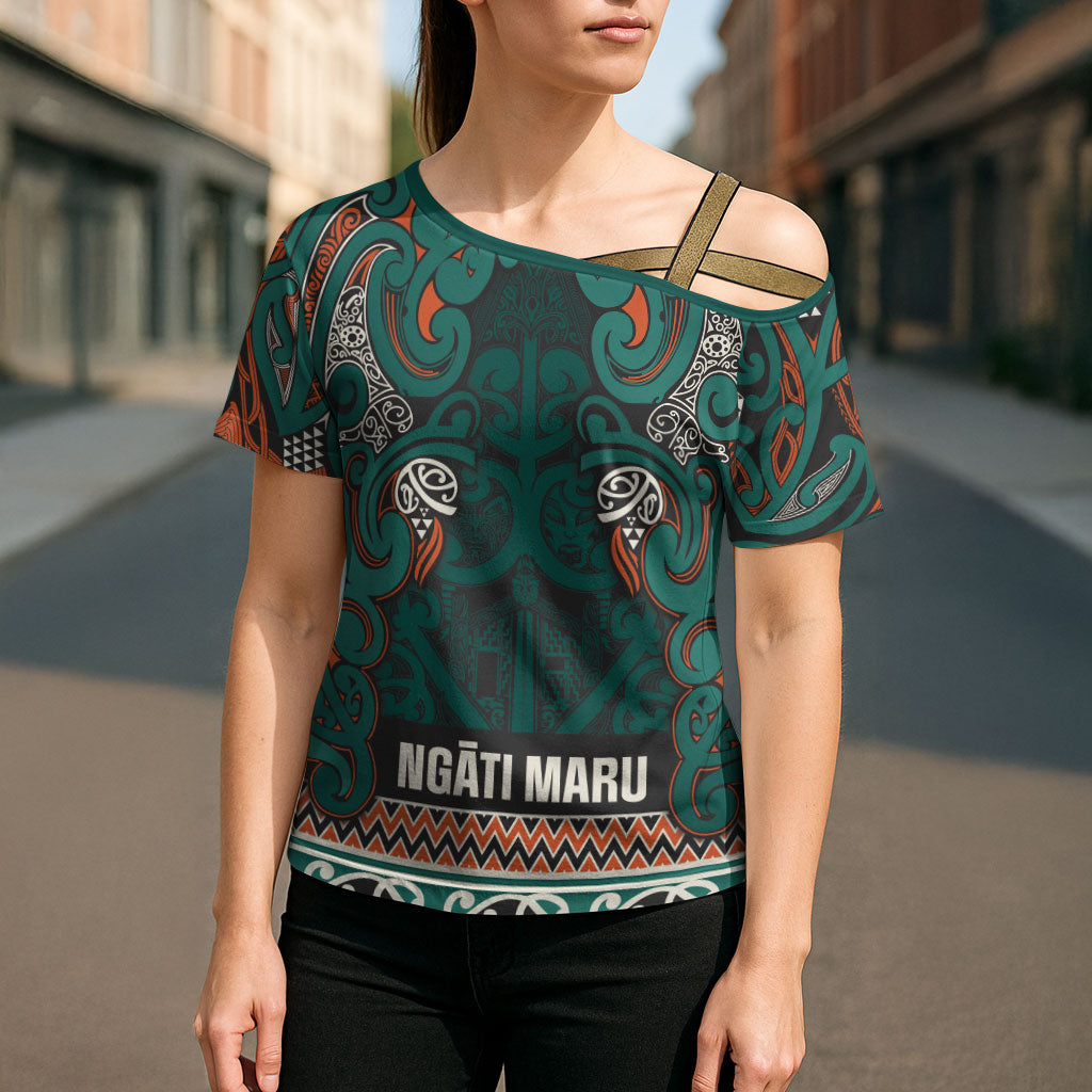 Aotearoa Iwi Ngāti Maru Taranaki Cross Shoulder Shirt Maori Wharenui House Tribal Pattern LT9 - Polynesian Pride