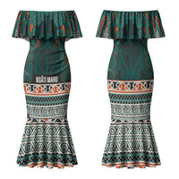 Aotearoa Iwi Ngāti Maru Taranaki Family Matching Mermaid Dress and Hawaiian Shirt Maori Wharenui House Tribal Pattern LT9 Mom's Dress Deep Teal - Polynesian Pride