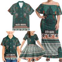 Aotearoa Iwi Ngāti Maru Taranaki Family Matching Off Shoulder Maxi Dress and Hawaiian Shirt Maori Wharenui House Tribal Pattern LT9 - Polynesian Pride