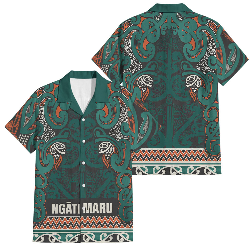 Aotearoa Iwi Ngāti Maru Taranaki Family Matching Off Shoulder Maxi Dress and Hawaiian Shirt Maori Wharenui House Tribal Pattern LT9 Dad's Shirt - Short Sleeve Deep Teal - Polynesian Pride