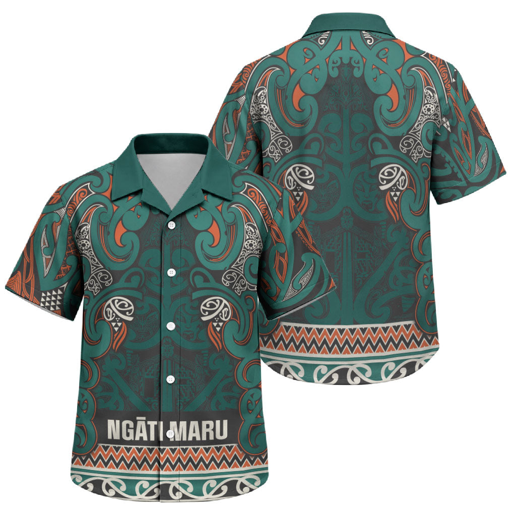 Aotearoa Iwi Ngāti Maru Taranaki Family Matching Off Shoulder Maxi Dress and Hawaiian Shirt Maori Wharenui House Tribal Pattern LT9 Son's Shirt Deep Teal - Polynesian Pride