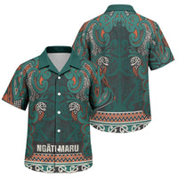 Aotearoa Iwi Ngāti Maru Taranaki Family Matching Off Shoulder Maxi Dress and Hawaiian Shirt Maori Wharenui House Tribal Pattern LT9 Son's Shirt Deep Teal - Polynesian Pride
