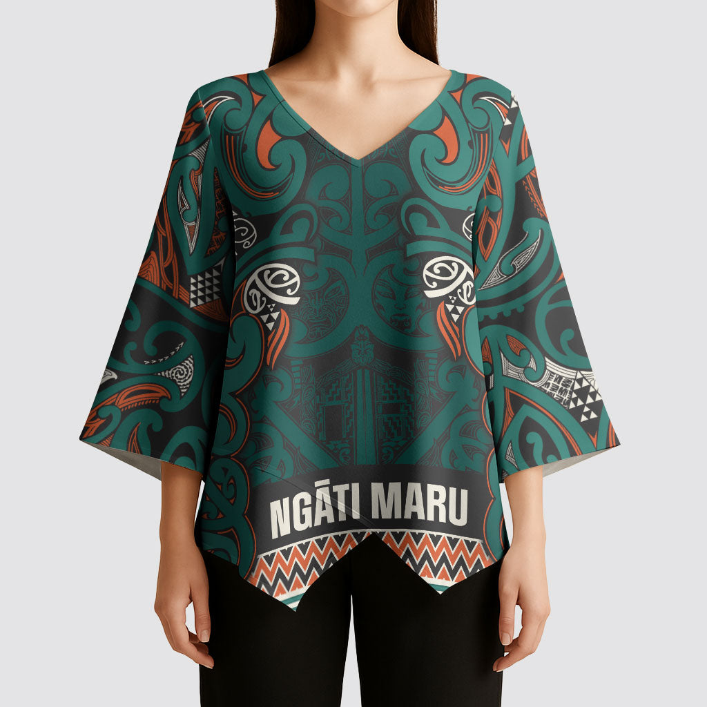 Aotearoa Iwi Ngāti Maru Taranaki Kimono Sleeve Blouse Maori Wharenui House Tribal Pattern LT9 - Polynesian Pride