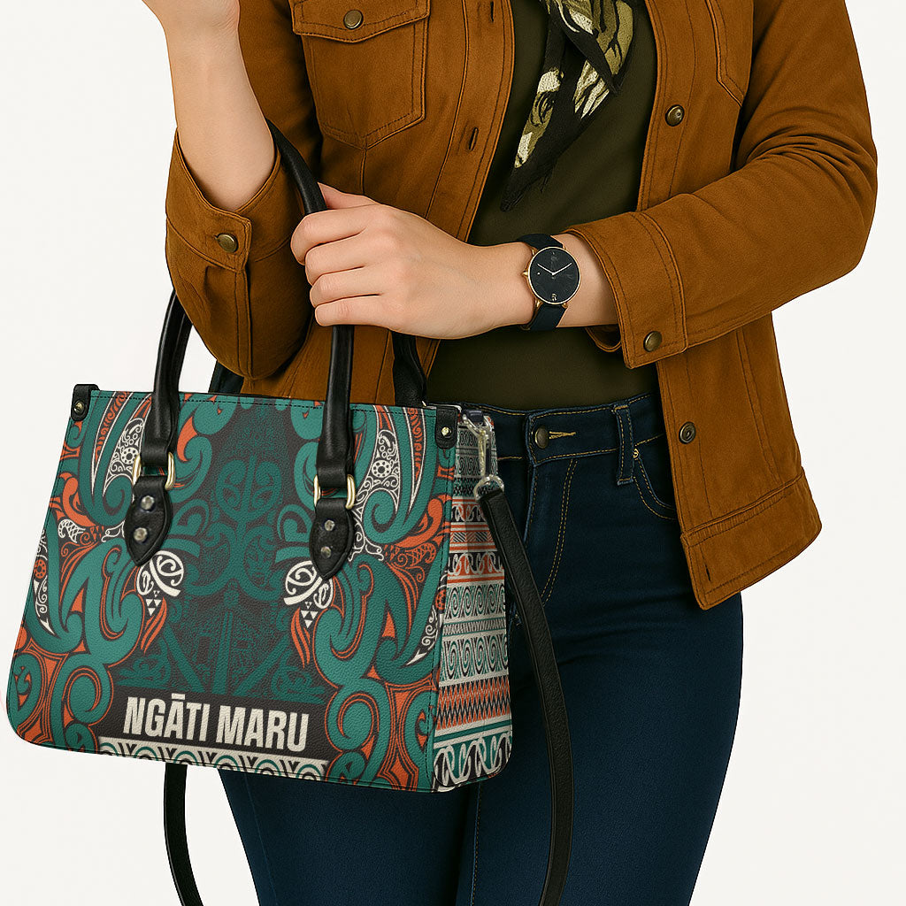 Aotearoa Iwi Ngāti Maru Taranaki Leather Bag Maori Wharenui House Tribal Pattern LT9 - Polynesian Pride