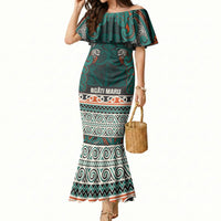 Aotearoa Iwi Ngāti Maru Taranaki Mermaid Dress Maori Wharenui House Tribal Pattern LT9 Women Deep Teal - Polynesian Pride