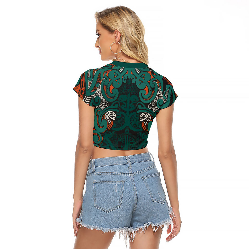 Aotearoa Iwi Ngāti Maru Taranaki Raglan Cropped T Shirt Maori Wharenui House Tribal Pattern LT9 - Polynesian Pride
