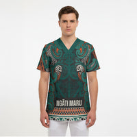 Aotearoa Iwi Ngāti Maru Taranaki Scrub Top Maori Wharenui House Tribal Pattern LT9 - Polynesian Pride