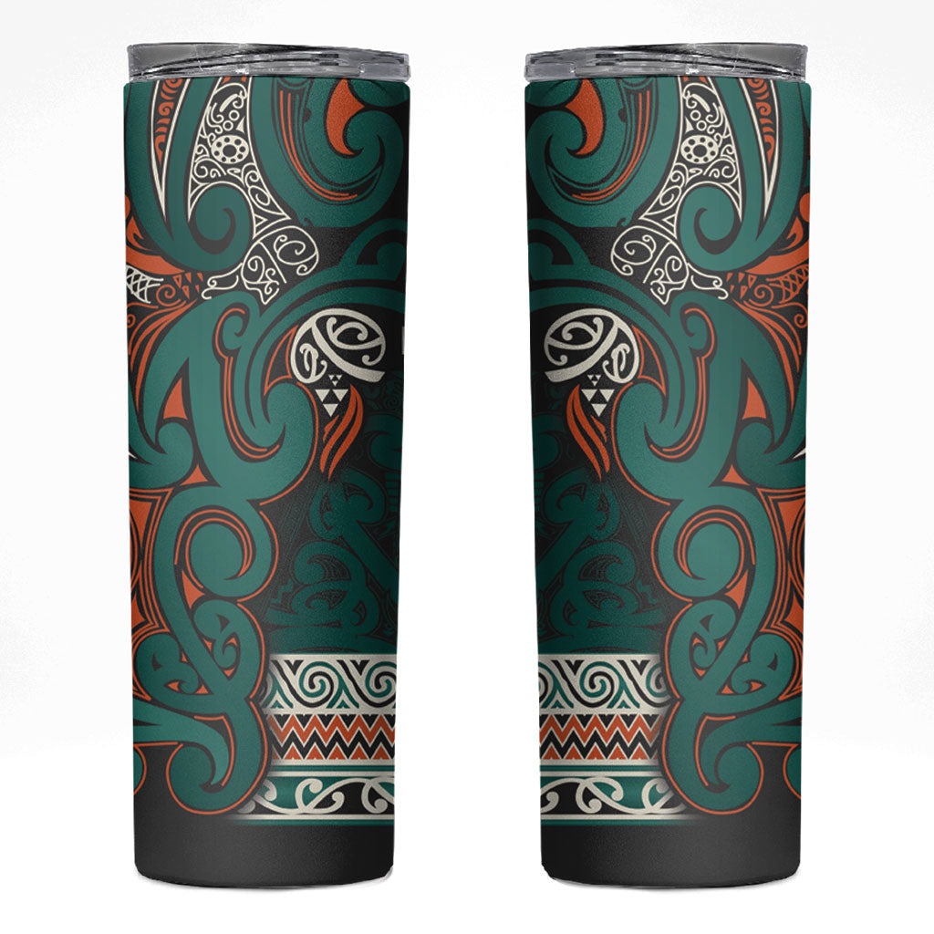 Aotearoa Iwi Ngāti Maru Taranaki Skinny Tumbler Maori Wharenui House Tribal Pattern LT9 Deep Teal - Polynesian Pride