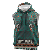 Aotearoa Iwi Ngāti Maru Taranaki Sleeveless Hoodie Maori Wharenui House Tribal Pattern LT9 Deep Teal - Polynesian Pride