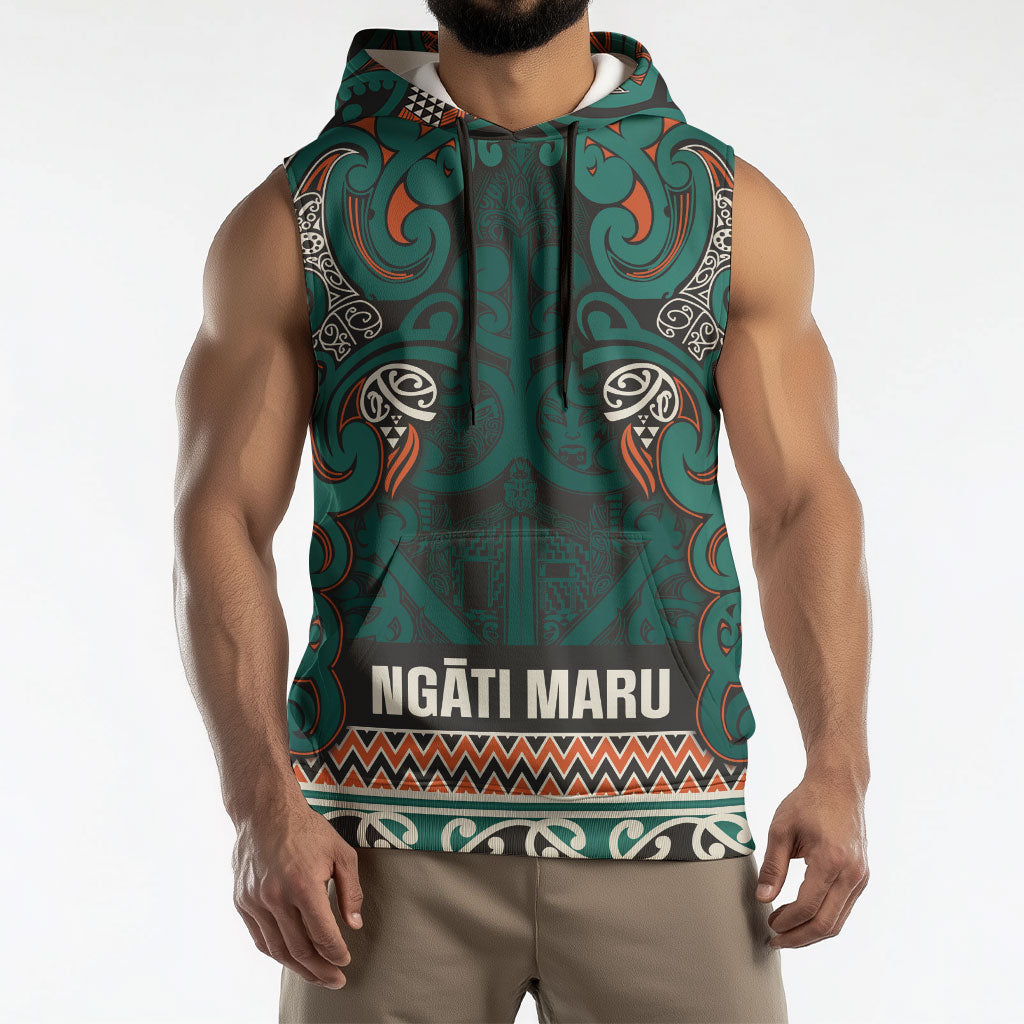 Aotearoa Iwi Ngāti Maru Taranaki Sleeveless Hoodie Maori Wharenui House Tribal Pattern LT9 - Polynesian Pride
