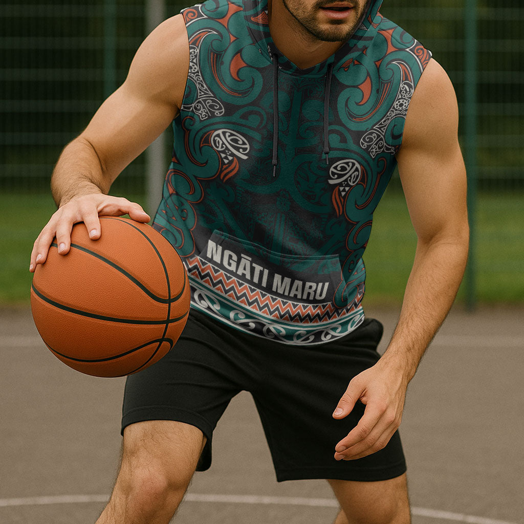 Aotearoa Iwi Ngāti Maru Taranaki Sleeveless Hoodie Maori Wharenui House Tribal Pattern LT9 - Polynesian Pride