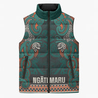 Aotearoa Iwi Ngāti Maru Taranaki Sleeveless Puffer Jacket Maori Wharenui House Tribal Pattern LT9 Unisex Deep Teal - Polynesian Pride