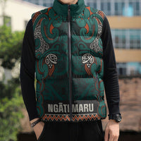Aotearoa Iwi Ngāti Maru Taranaki Sleeveless Puffer Jacket Maori Wharenui House Tribal Pattern LT9 - Polynesian Pride