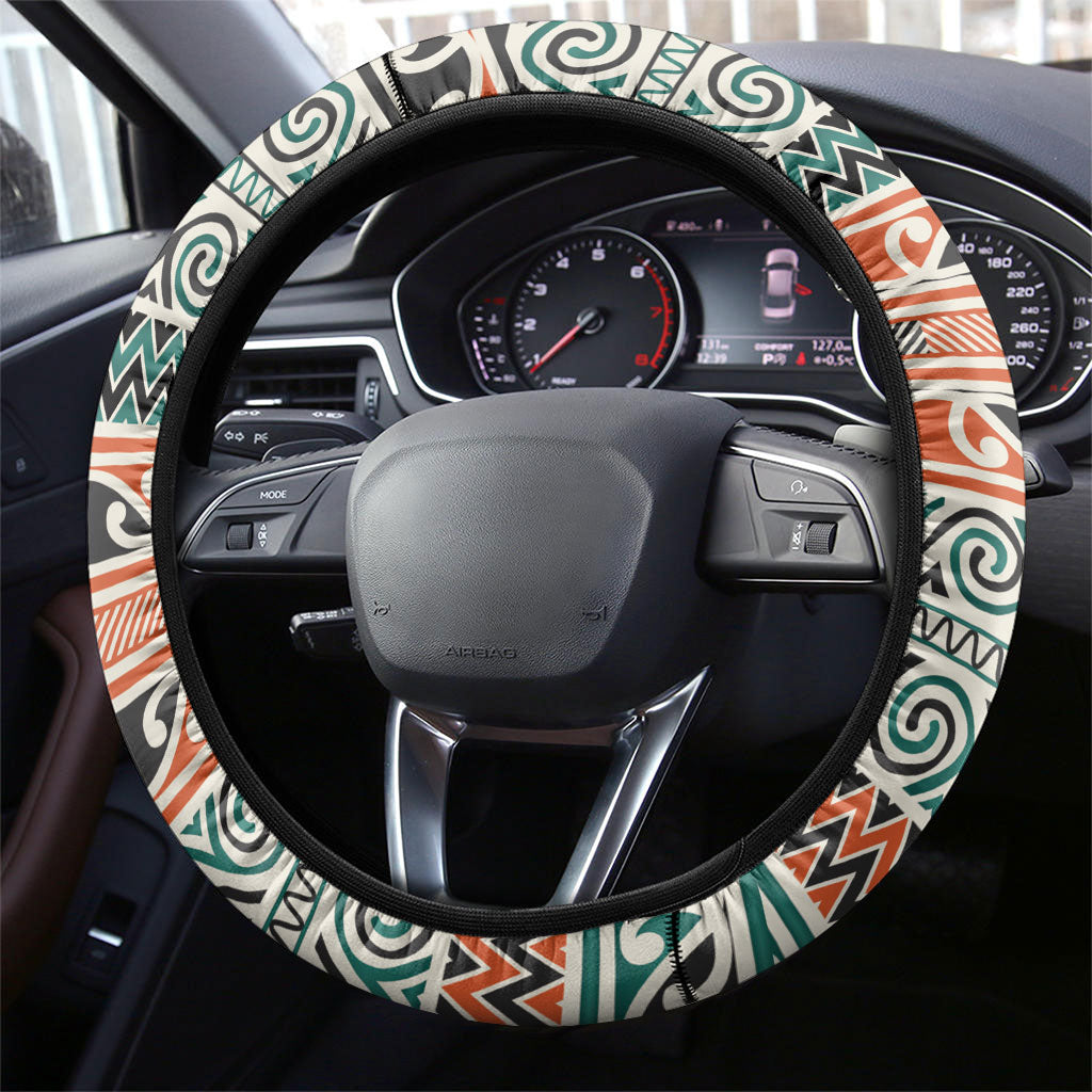 Aotearoa Iwi Ngāti Maru Taranaki Steering Wheel Cover Maori Wharenui House Tribal Pattern LT9 - Polynesian Pride