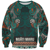 Aotearoa Iwi Ngāti Maru Taranaki Sweatshirt Maori Wharenui House Tribal Pattern LT9 Unisex Deep Teal - Polynesian Pride
