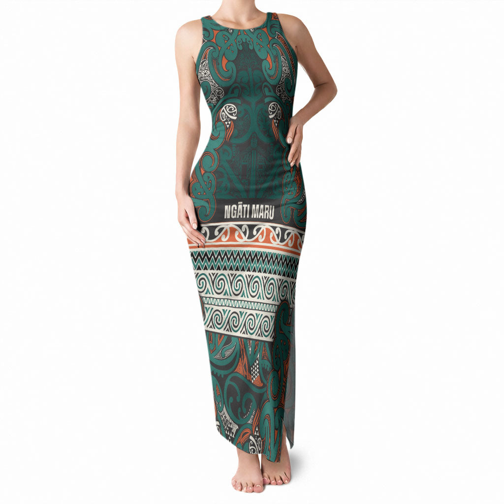 Aotearoa Iwi Ngāti Maru Taranaki Tank Maxi Dress Maori Wharenui House Tribal Pattern LT9 Women Deep Teal - Polynesian Pride