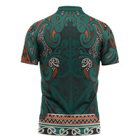 Aotearoa Iwi Ngāti Maru Taranaki Zipper Polo Shirt Maori Wharenui House Tribal Pattern LT9 - Polynesian Pride
