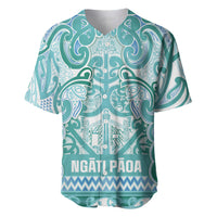 Aotearoa Iwi Ngati Paoa Baseball Jersey Maori Wharenui House Tribal Pattern LT9 Turquoise - Polynesian Pride