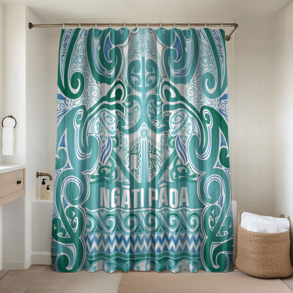 Aotearoa Iwi Ngati Paoa Bathroom Set Maori Wharenui House Tribal Pattern LT9 Shower Curtain Only Turquoise - Polynesian Pride