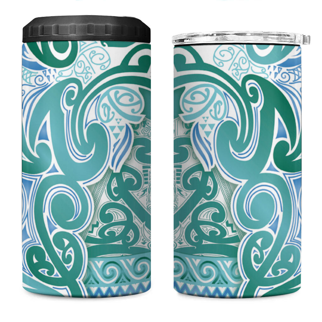 Aotearoa Iwi Ngati Paoa 4 in 1 Can Cooler Tumbler Maori Wharenui House Tribal Pattern LT9 One Size: 16 oz Turquoise - Polynesian Pride