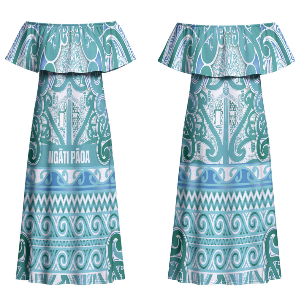 Aotearoa Iwi Ngati Paoa Couples Matching Off Shoulder Maxi Dress and Hawaiian Shirt Maori Wharenui House Tribal Pattern LT9 - Polynesian Pride