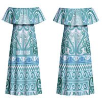 Aotearoa Iwi Ngati Paoa Couples Matching Off Shoulder Maxi Dress and Long Sleeve Button Shirt Maori Wharenui House Tribal Pattern LT9 - Polynesian Pride