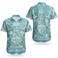Aotearoa Iwi Ngati Paoa Couples Matching Off The Shoulder Long Sleeve Dress and Hawaiian Shirt Maori Wharenui House Tribal Pattern LT9 - Polynesian Pride