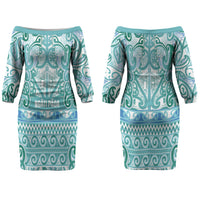 Aotearoa Iwi Ngati Paoa Couples Matching Off The Shoulder Long Sleeve Dress and Hawaiian Shirt Maori Wharenui House Tribal Pattern LT9 - Polynesian Pride