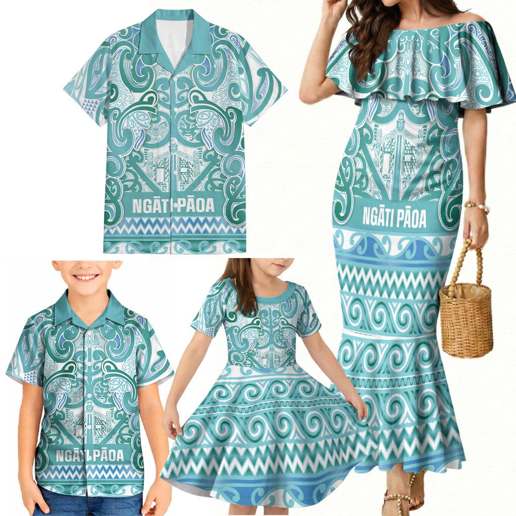 Aotearoa Iwi Ngati Paoa Family Matching Mermaid Dress and Hawaiian Shirt Maori Wharenui House Tribal Pattern LT9 - Polynesian Pride
