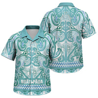Aotearoa Iwi Ngati Paoa Family Matching Mermaid Dress and Hawaiian Shirt Maori Wharenui House Tribal Pattern LT9 Son's Shirt Turquoise - Polynesian Pride
