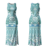 Aotearoa Iwi Ngati Paoa Family Matching Tank Maxi Dress and Hawaiian Shirt Maori Wharenui House Tribal Pattern LT9 Mom's Dress Turquoise - Polynesian Pride