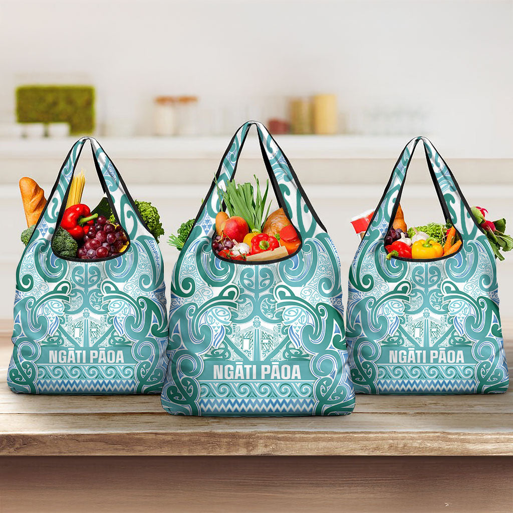 Aotearoa Iwi Ngati Paoa Grocery Bag Maori Wharenui House Tribal Pattern LT9 3-pack One Size Turquoise - Polynesian Pride