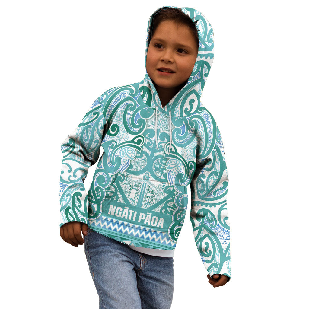 Aotearoa Iwi Ngati Paoa Kid Hoodie Maori Wharenui House Tribal Pattern LT9 - Polynesian Pride
