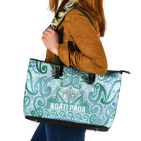 Aotearoa Iwi Ngati Paoa Leather Tote Bag Maori Wharenui House Tribal Pattern LT9 Turquoise - Polynesian Pride