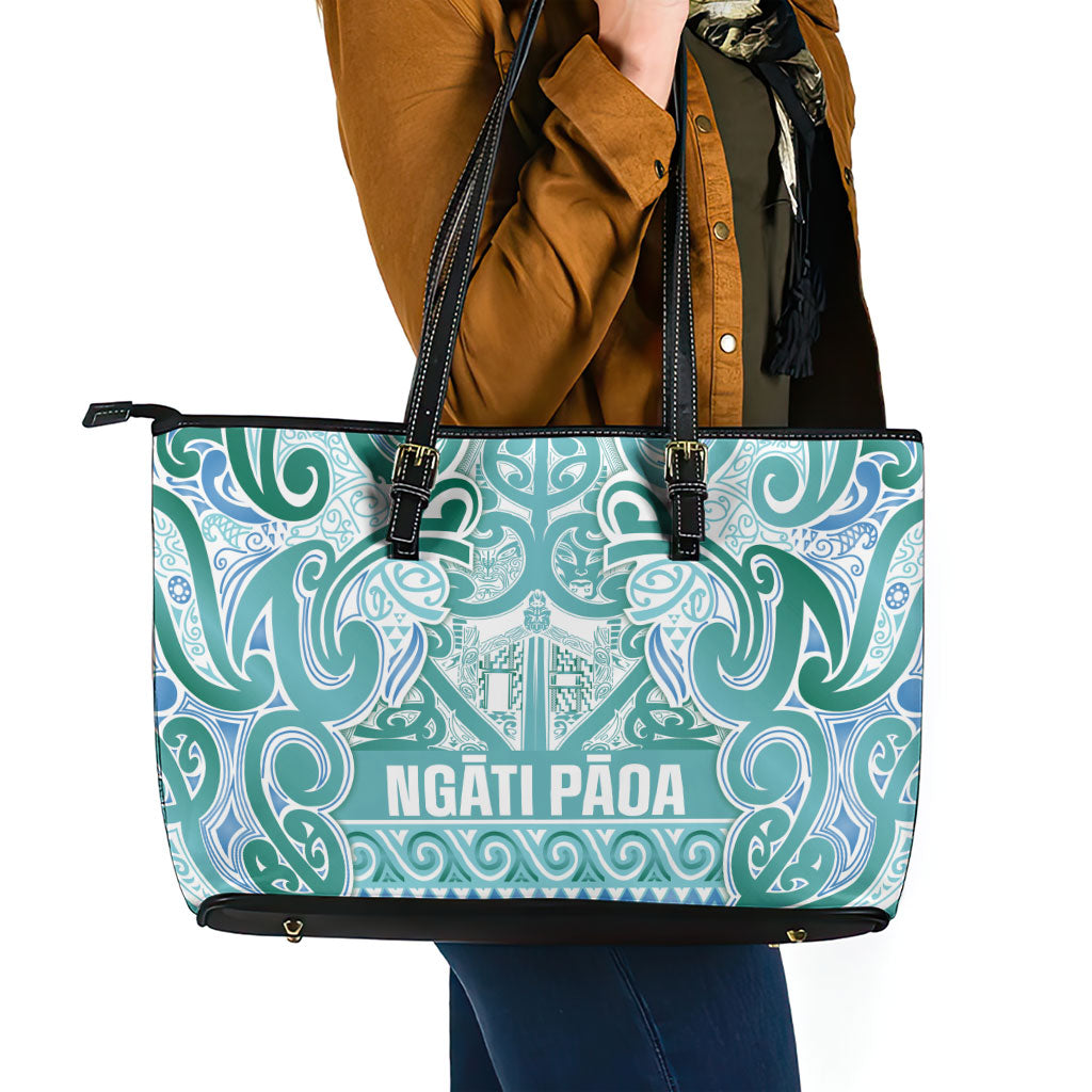Aotearoa Iwi Ngati Paoa Leather Tote Bag Maori Wharenui House Tribal Pattern LT9 - Polynesian Pride