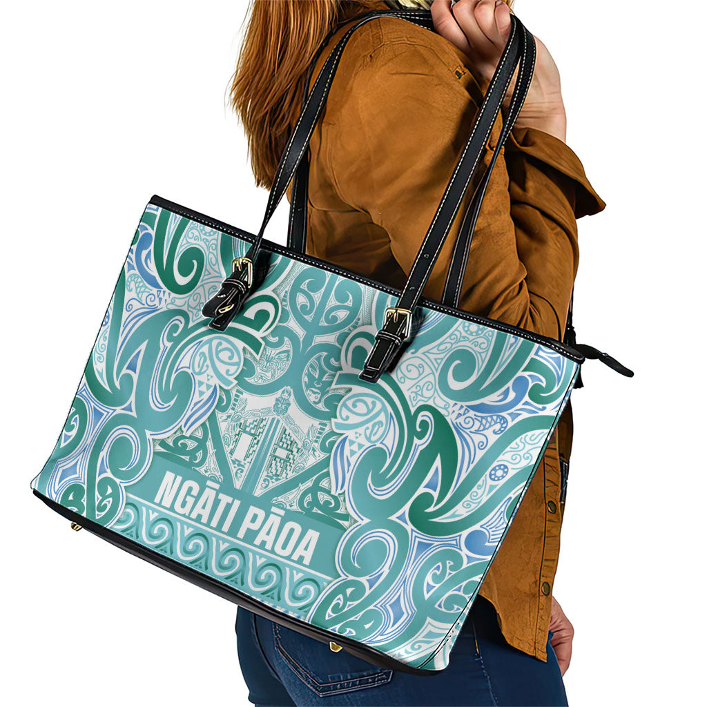 Aotearoa Iwi Ngati Paoa Leather Tote Bag Maori Wharenui House Tribal Pattern LT9 - Polynesian Pride