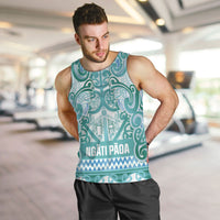 Aotearoa Iwi Ngati Paoa Men Tank Top Maori Wharenui House Tribal Pattern LT9 Turquoise - Polynesian Pride