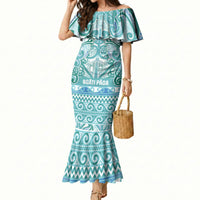Aotearoa Iwi Ngati Paoa Mermaid Dress Maori Wharenui House Tribal Pattern LT9 Women Turquoise - Polynesian Pride