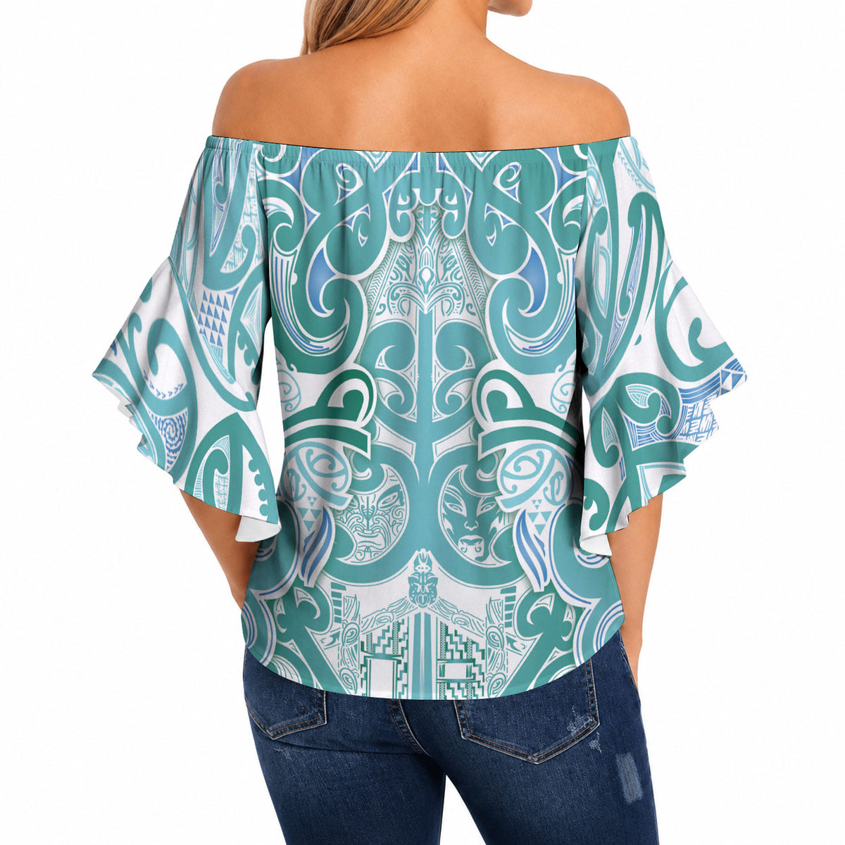 Aotearoa Iwi Ngati Paoa Off Shoulder Wrap Waist Top Maori Wharenui House Tribal Pattern LT9 - Polynesian Pride