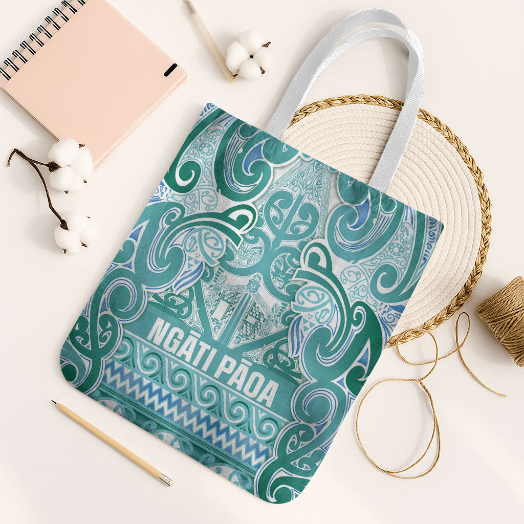 Aotearoa Iwi Ngati Paoa Tote Bag Maori Wharenui House Tribal Pattern LT9 White Strap One Size Turquoise - Polynesian Pride