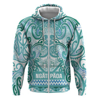 Aotearoa Iwi Ngati Paoa Zip Hoodie Maori Wharenui House Tribal Pattern LT9 Zip Hoodie Turquoise - Polynesian Pride