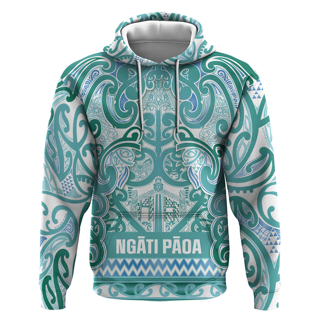 Aotearoa Iwi Ngati Paoa Zip Hoodie Maori Wharenui House Tribal Pattern LT9 Pullover Hoodie Turquoise - Polynesian Pride