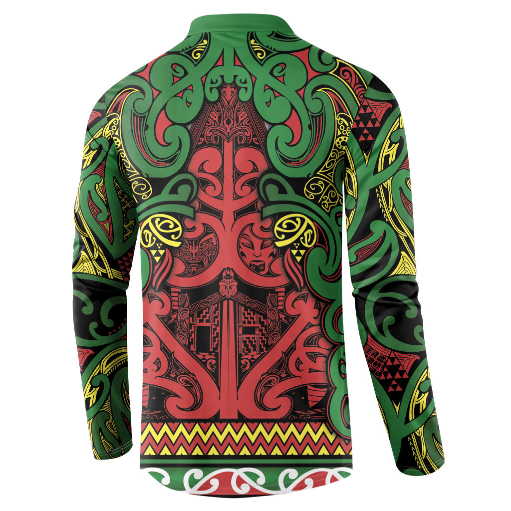 Aotearoa Iwi Ngati Hine Button Sweatshirt Maori Wharenui House Tribal Pattern LT9 - Polynesian Pride