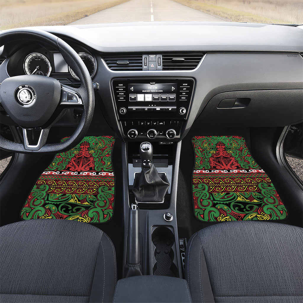Aotearoa Iwi Ngati Hine Car Mats Maori Wharenui House Tribal Pattern LT9 Set 2pcs - Front Deep Green - Polynesian Pride