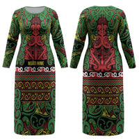 Aotearoa Iwi Ngati Hine Couples Matching Long Sleeve Bodycon Dress and Hawaiian Shirt Maori Wharenui House Tribal Pattern LT9 - Polynesian Pride