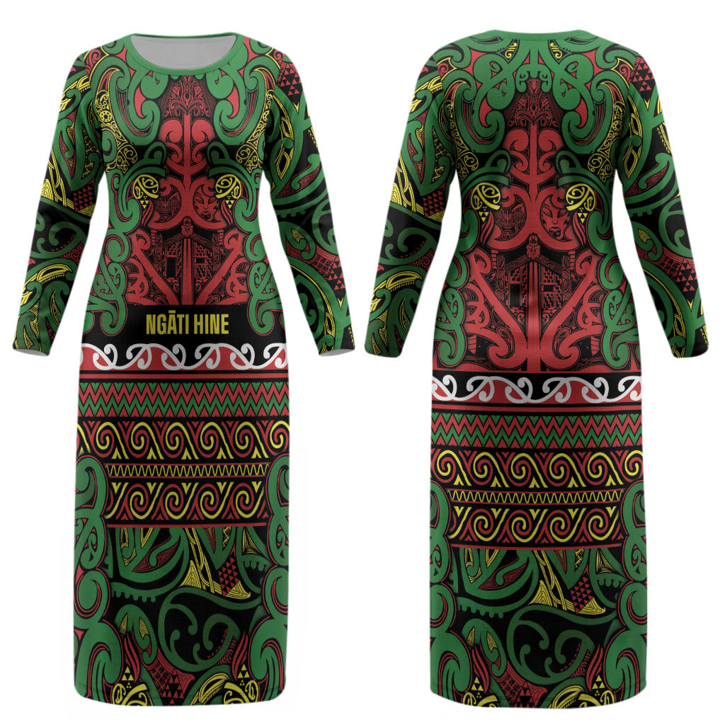 Aotearoa Iwi Ngati Hine Couples Matching Long Sleeve Bodycon Dress and Long Sleeve Button Shirt Maori Wharenui House Tribal Pattern LT9 - Polynesian Pride