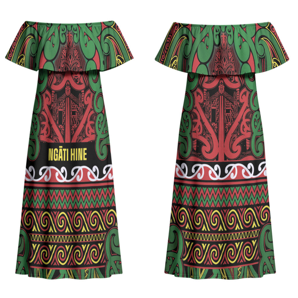 Aotearoa Iwi Ngati Hine Couples Matching Off Shoulder Maxi Dress and Hawaiian Shirt Maori Wharenui House Tribal Pattern LT9 - Polynesian Pride